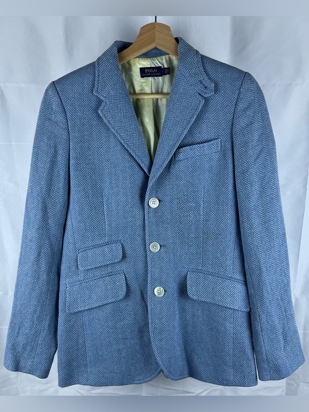 Ralph Lauren Blue Linen Silk Blend Blazer Jacket Women’s Size 4 Herringbone